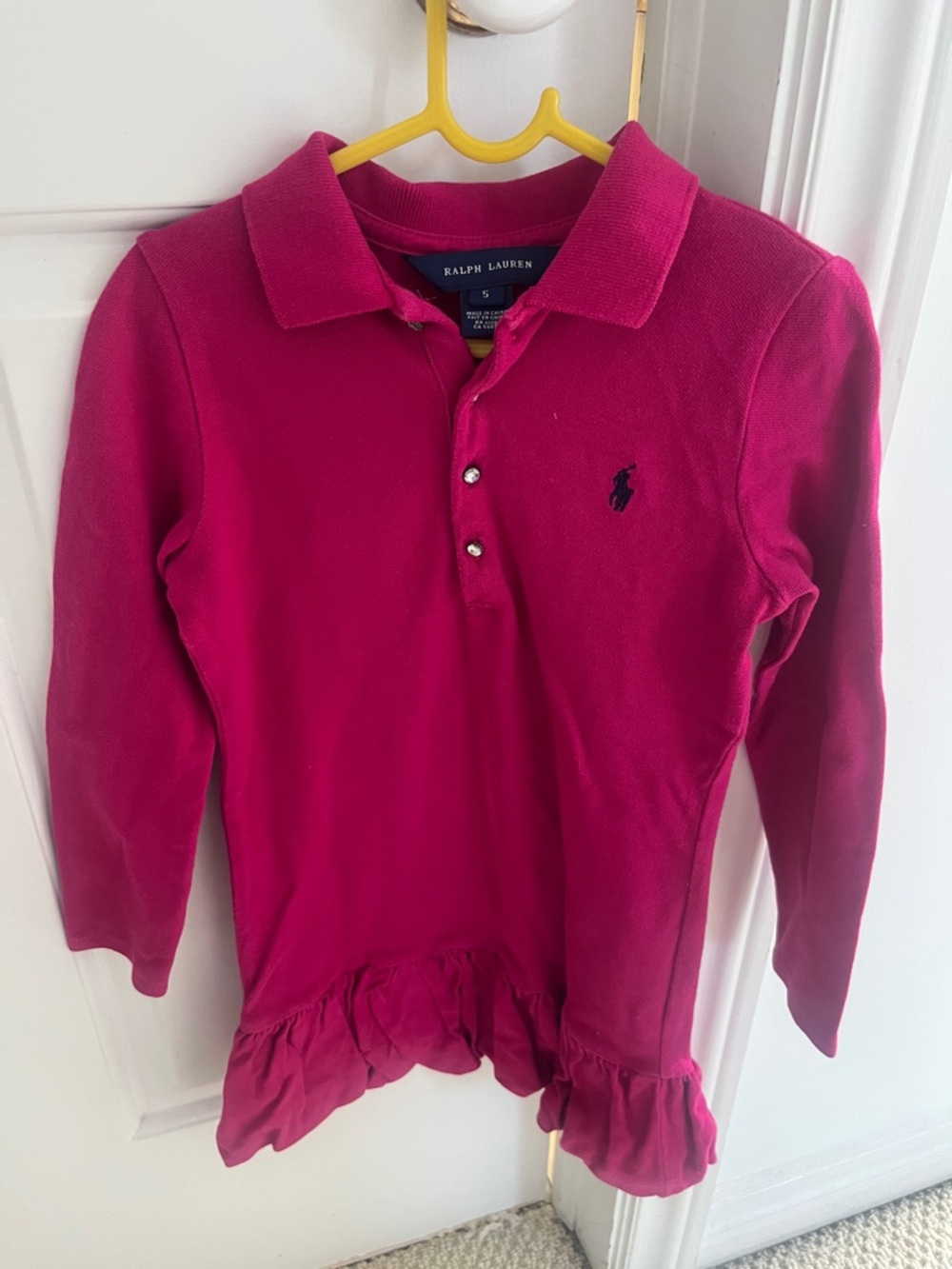 Ralph Lauren Girls' Long-Sleeve Polo Dress - Raspberry Pink